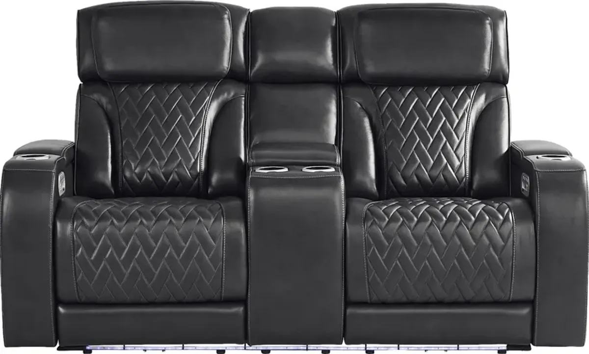 Port Royal Midnight Leather Triple Power Reclining Console Loveseat