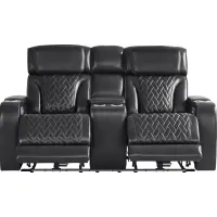 Port Royal Midnight Leather Triple Power Reclining Console Loveseat