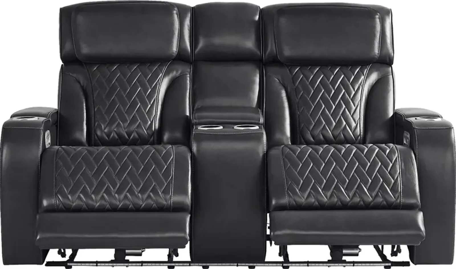 Port Royal Midnight Leather Triple Power Reclining Console Loveseat