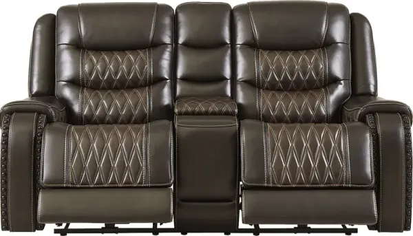Marquee Brown Leather Triple Power Reclining Loveseat