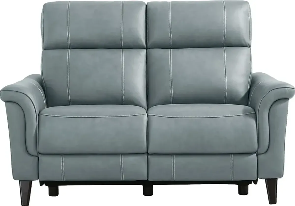 Antonella Blue Leather Dual Power Reclining Loveseat
