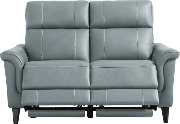 Antonella Blue Leather Dual Power Reclining Loveseat