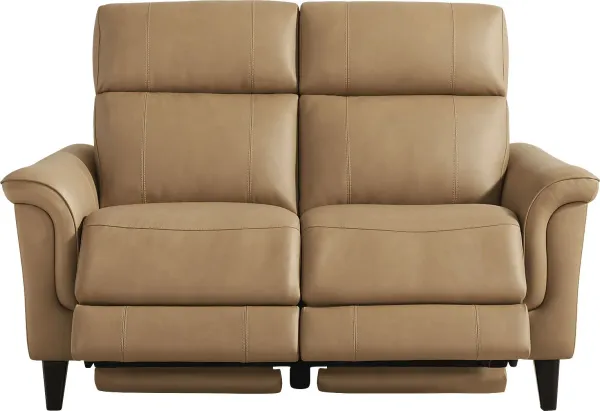 Antonella Tan Leather Dual Power Reclining Loveseat