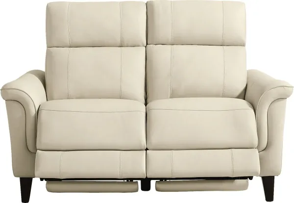 Antonella Beige Leather Dual Power Reclining Loveseat
