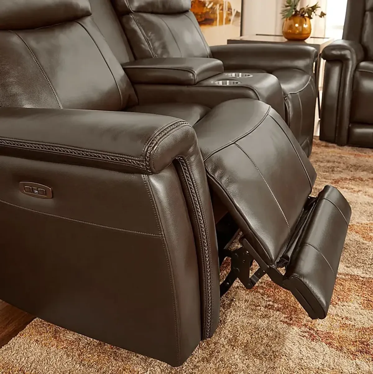 Orsini Brown Leather Dual Power Reclining Console Loveseat