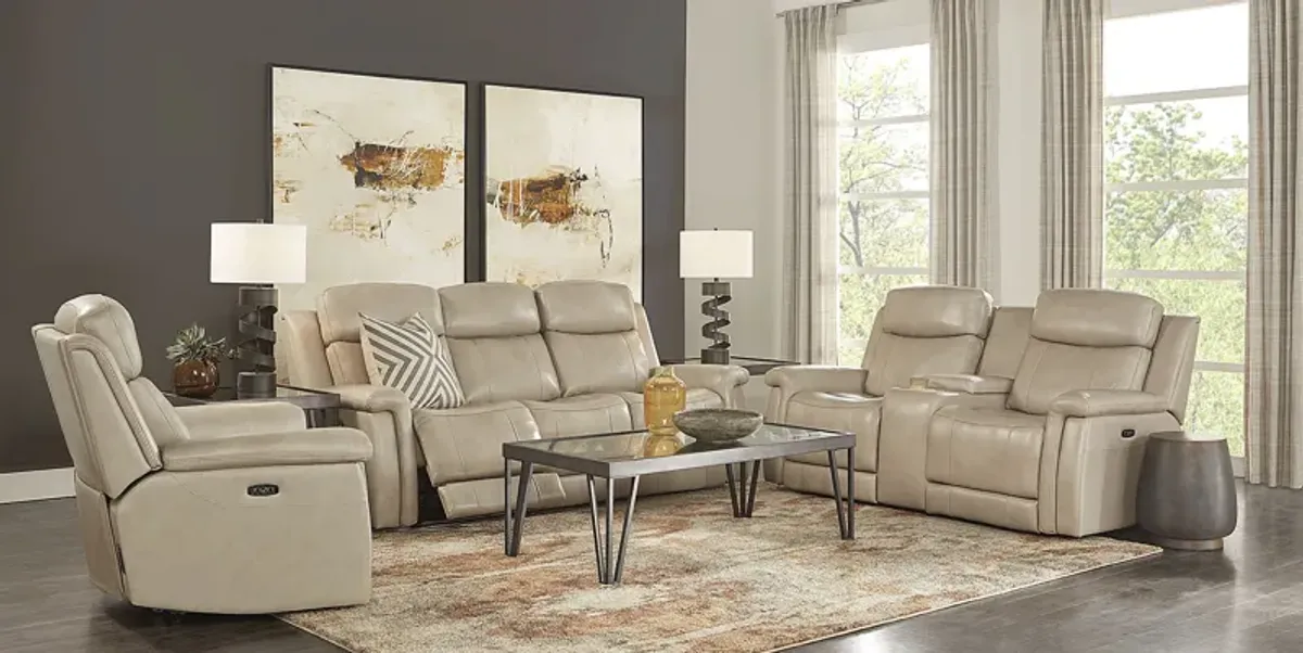 Orsini Beige Leather Dual Power Reclining Console Loveseat