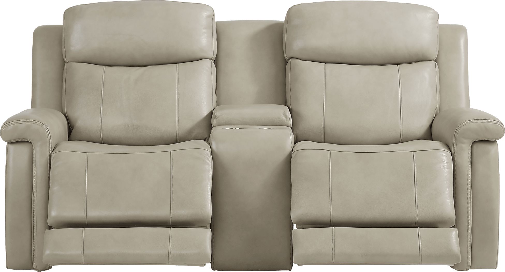 Orsini Beige Leather Dual Power Reclining Console Loveseat