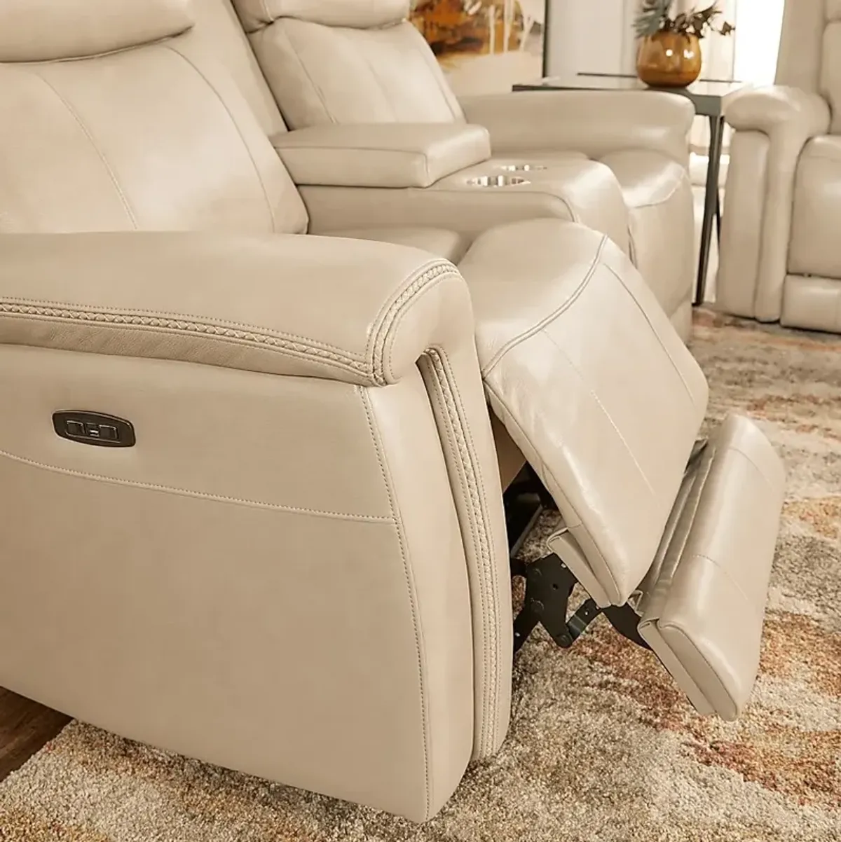 Orsini Beige Leather Dual Power Reclining Console Loveseat