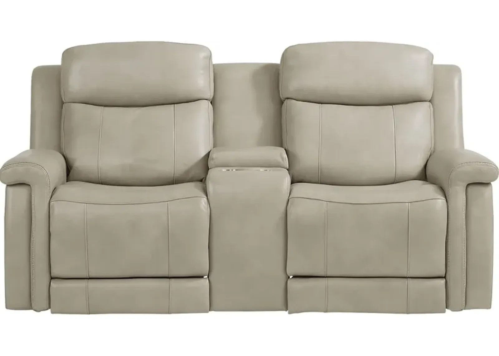 Orsini Beige Leather Dual Power Reclining Console Loveseat