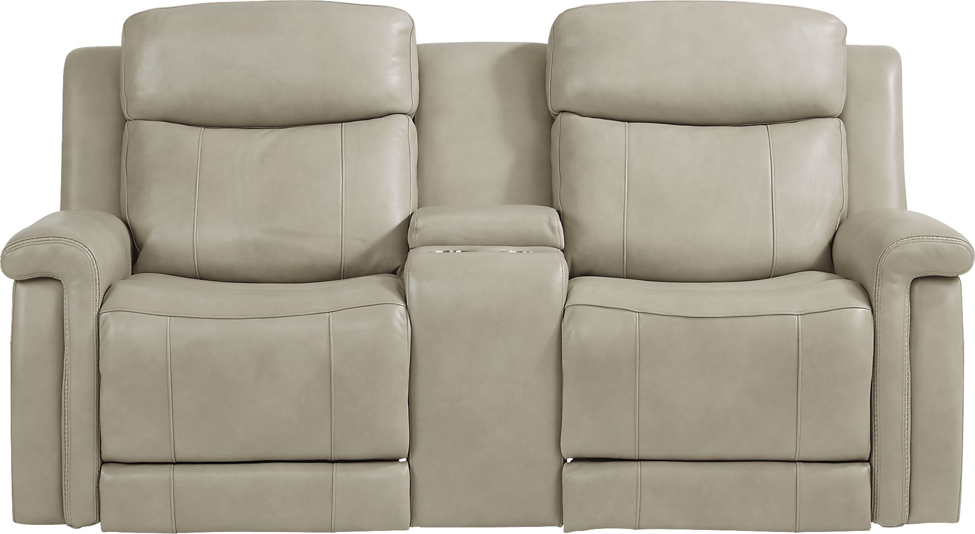 Orsini Beige Leather Dual Power Reclining Console Loveseat