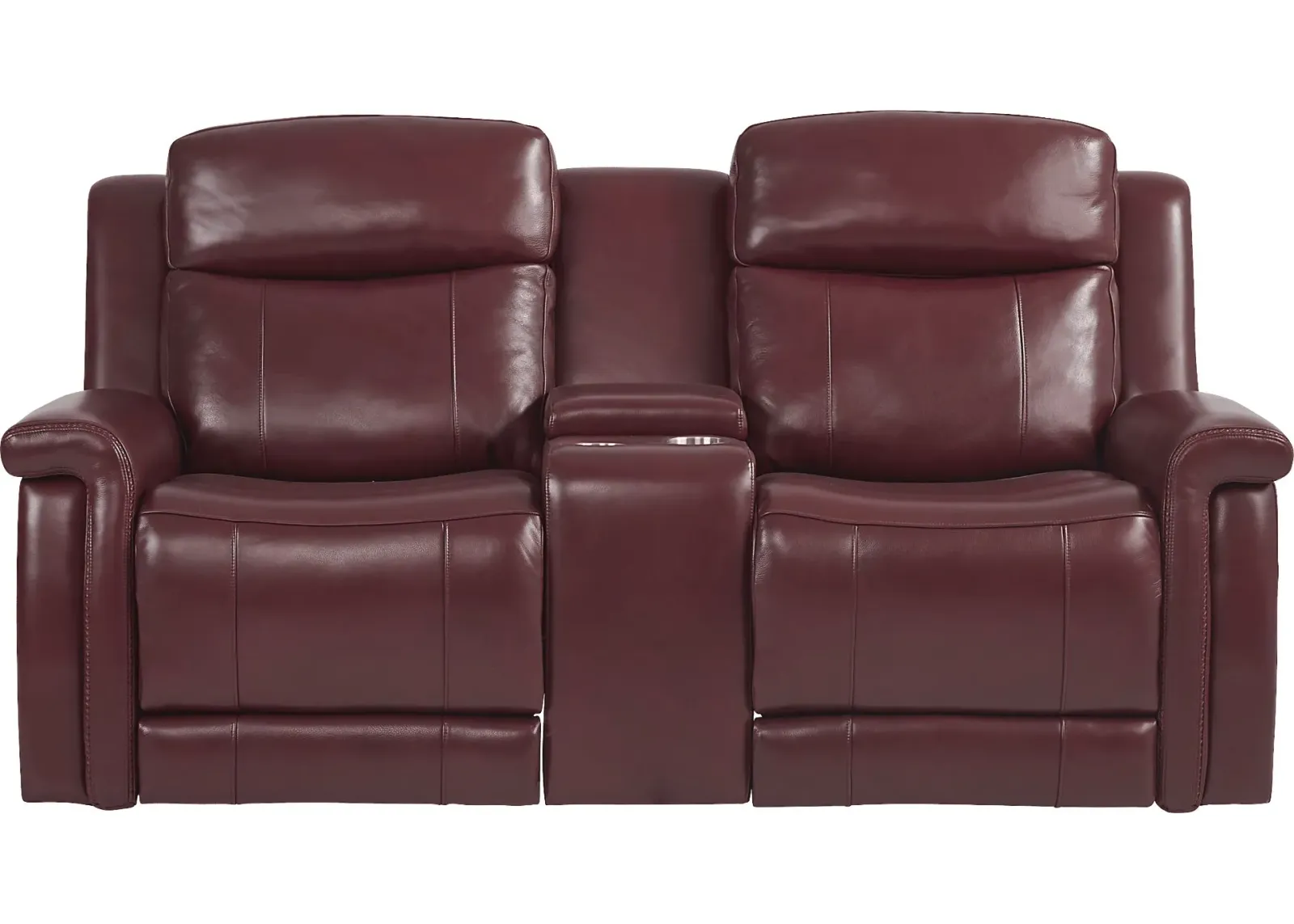 Orsini Red Leather Dual Power Reclining Console Loveseat