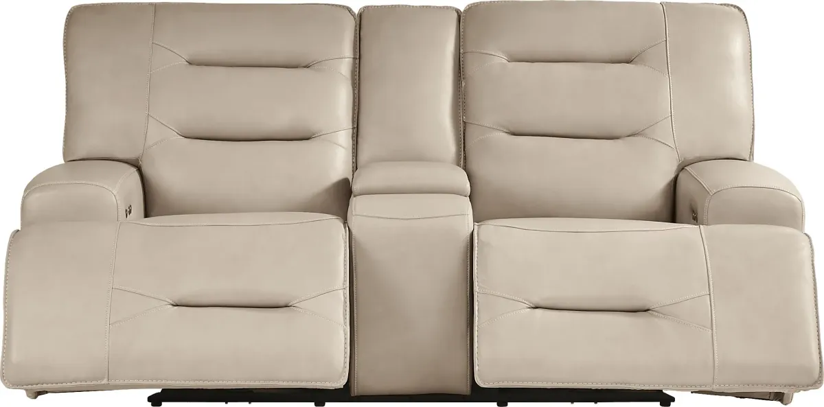 Farona Ivory Leather Dual Power Reclining Console Loveseat