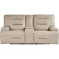 Farona Ivory Leather Dual Power Reclining Console Loveseat