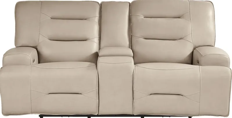 Farona Ivory Leather Dual Power Reclining Console Loveseat