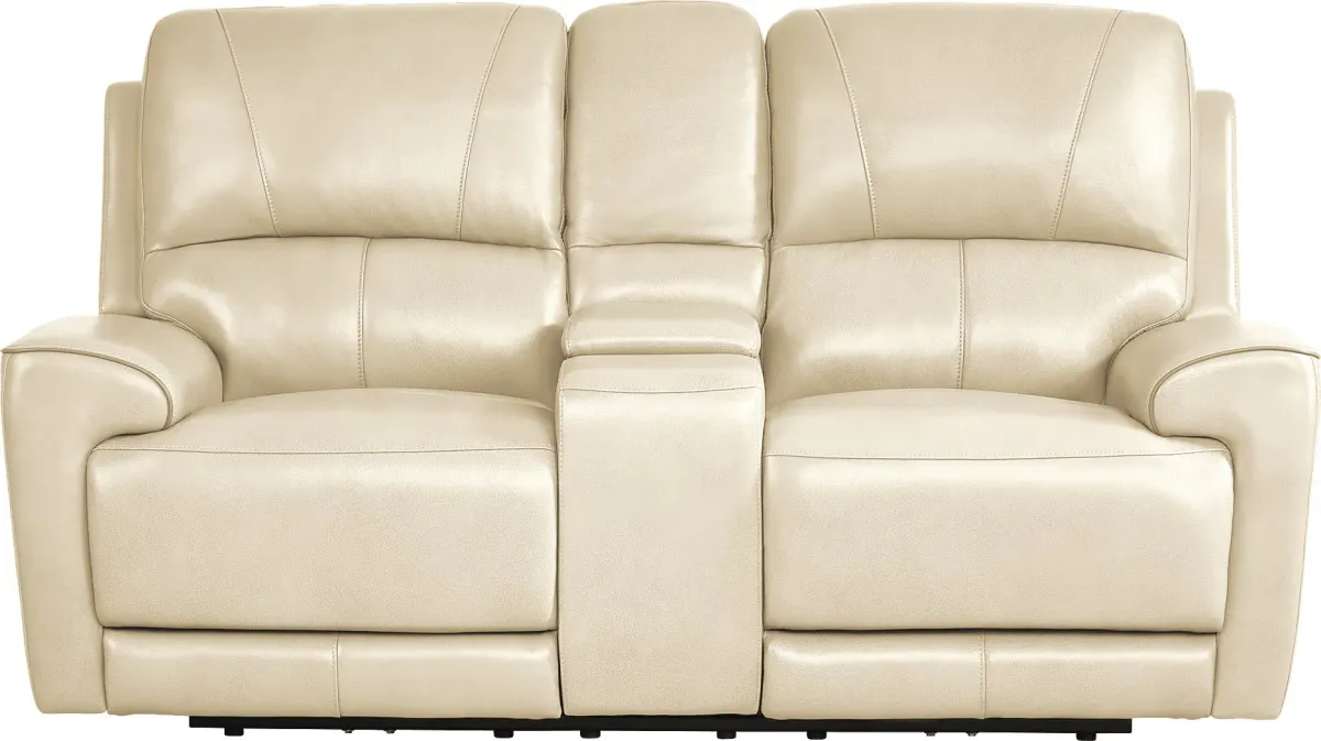 Fremont Almond Leather Dual Power Reclining Console Loveseat