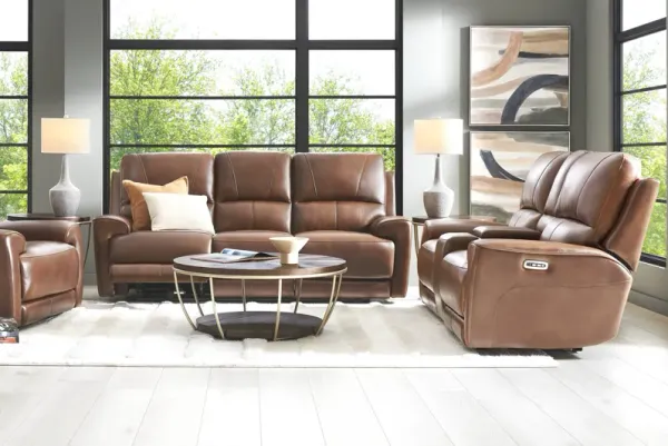 Fremont Brown Leather 5 Pc Dual Power Reclining Living Room