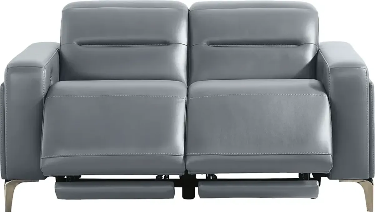 Amalfi Blue Leather Dual Power Reclining Loveseat