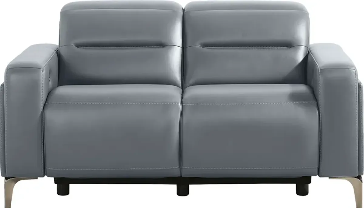 Amalfi Blue Leather Dual Power Reclining Loveseat