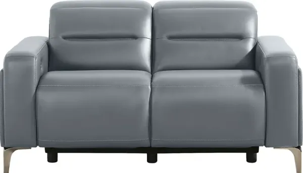Amalfi Blue Leather Dual Power Reclining Loveseat