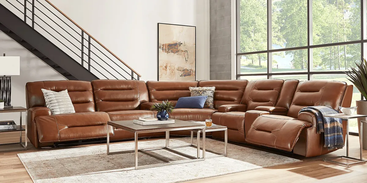 Farona Caramel Leather 3 Pc Dual Power Reclining Sectional