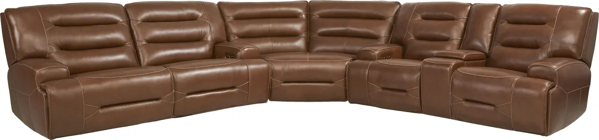 Farona Caramel Leather 3 Pc Dual Power Reclining Sectional