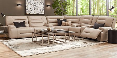 Farona Ivory Leather 3 Pc Dual Power Reclining Sectional