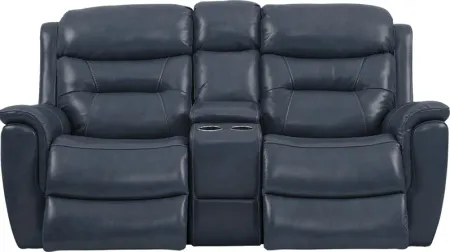 Sabella Navy Leather Reclining Console Loveseat