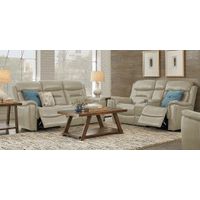 Sabella Stone Leather Reclining Console Loveseat