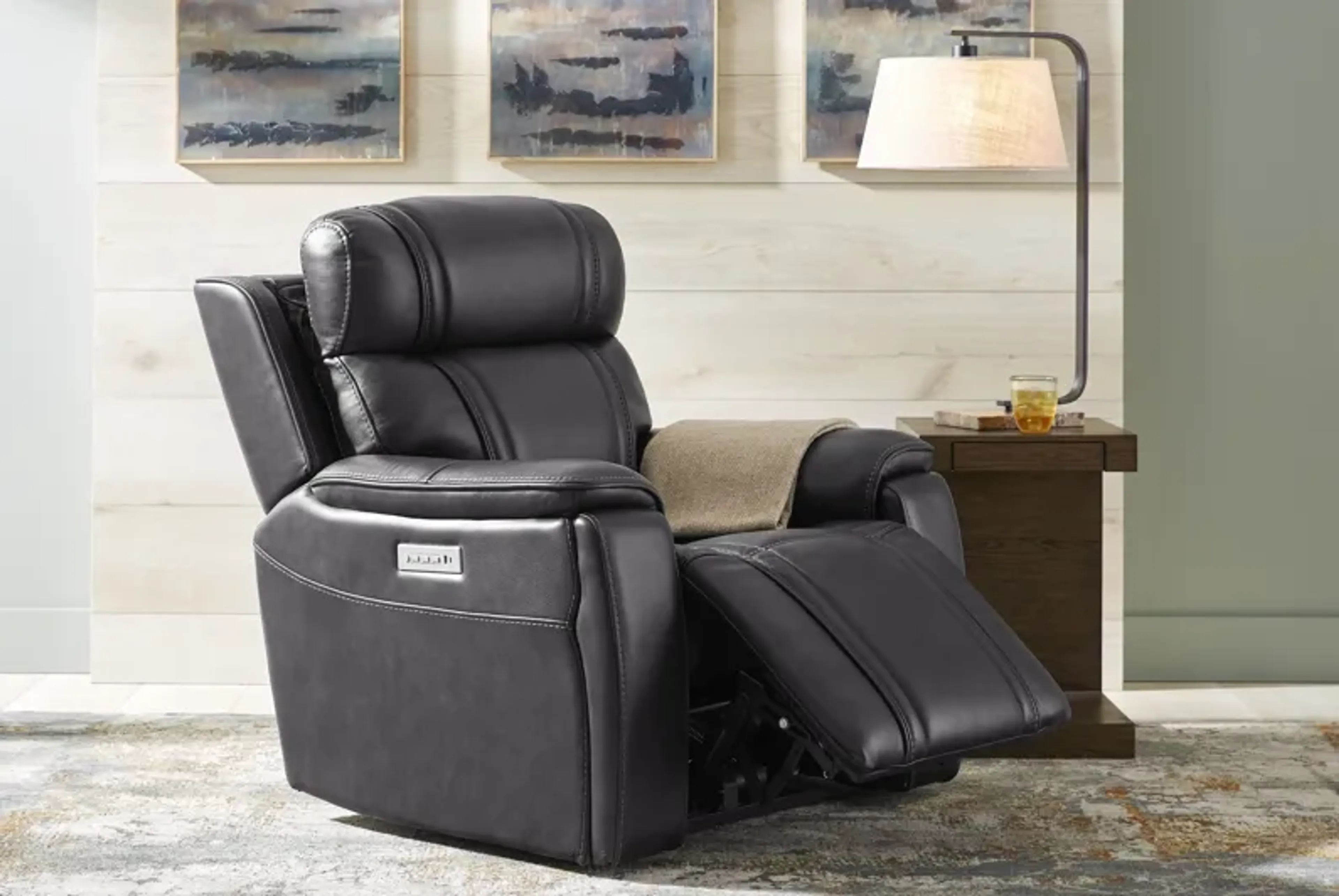 洋楽 nago SEAN PRICE Sound Tech By Shaq Black Leather Triple Power Recliner With Audio