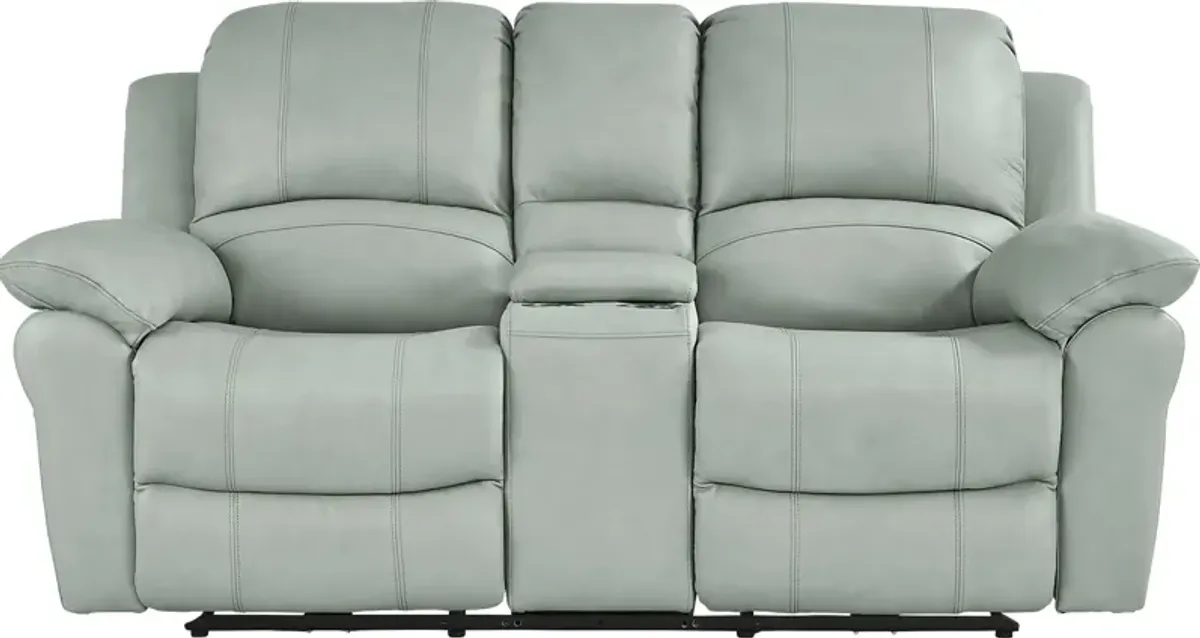 Vercelli Way Aqua Leather Power Reclining Console Loveseat