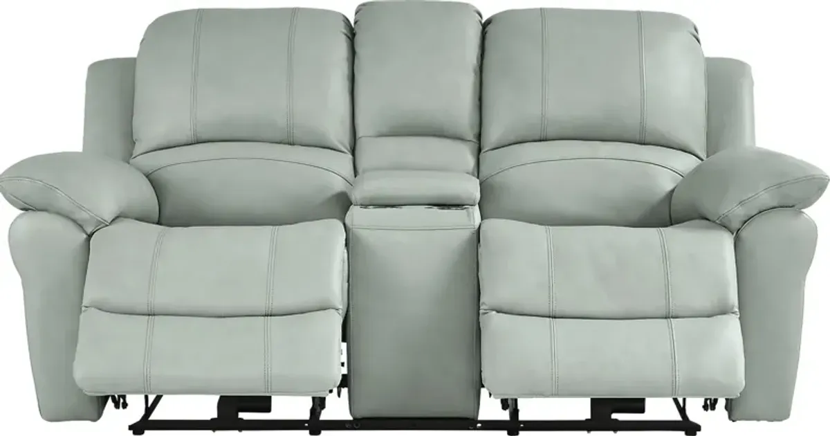 Vercelli Way Aqua Leather Power Reclining Console Loveseat