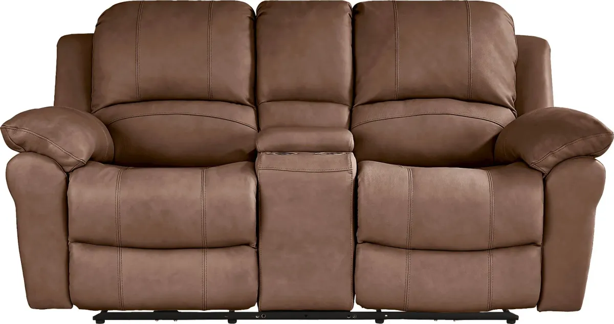 Vercelli Way Brown Leather Power Reclining Console Loveseat