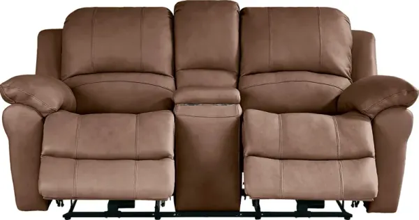 Vercelli Way Brown Leather Power Reclining Console Loveseat