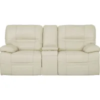 Vernazza Lane Beige Leather Reclining Console Loveseat