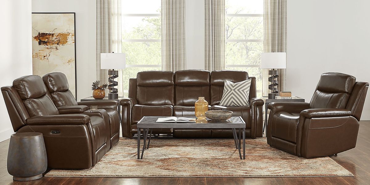 Orsini Brown Leather 7 Pc Dual Power Reclining Living Room