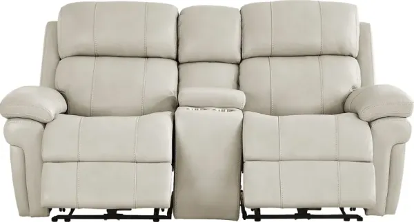 Trevino Lane Gray Leather Dual Power Reclining Console Loveseat
