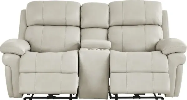 Trevino Lane Gray Leather Dual Power Reclining Console Loveseat