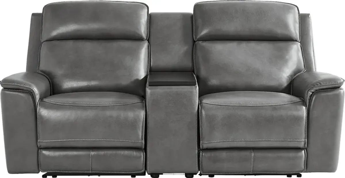 Magellan Smoke Leather Dual Power Reclining Console Loveseat
