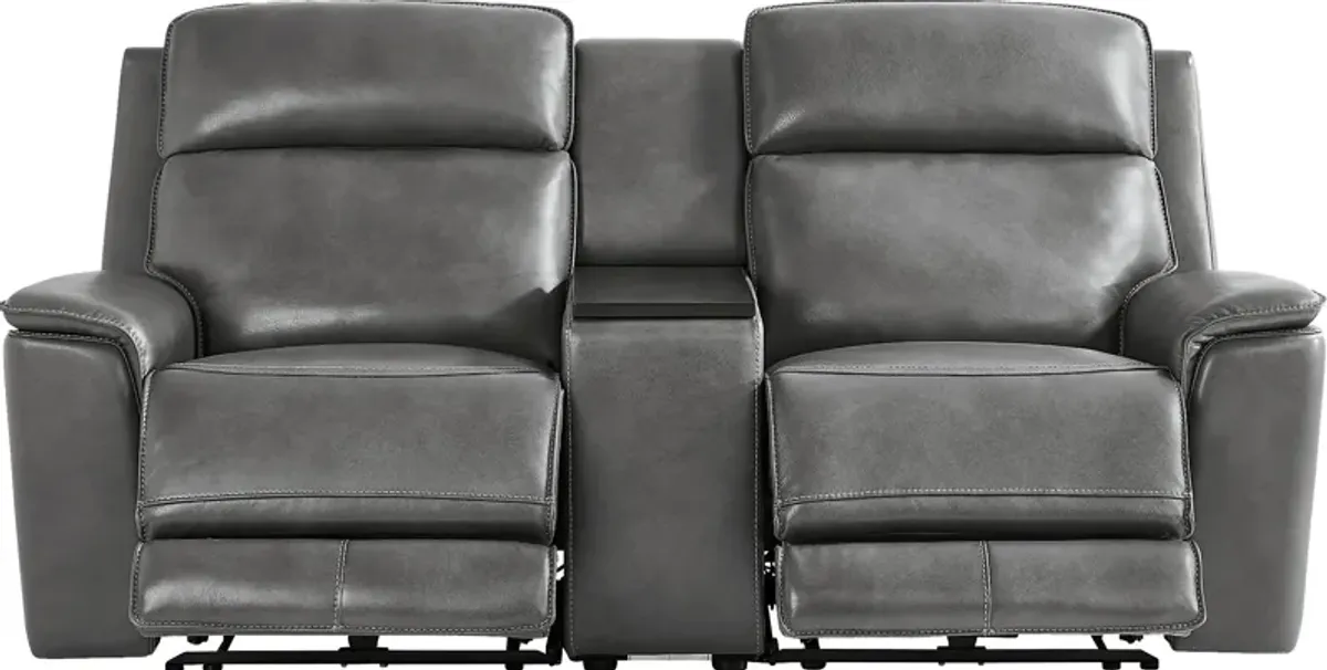 Magellan Smoke Leather Dual Power Reclining Console Loveseat