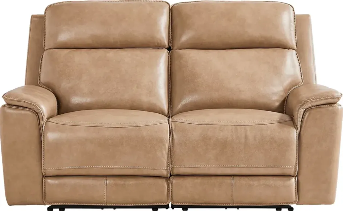 Magellan Sand Leather Dual Power Reclining Loveseat