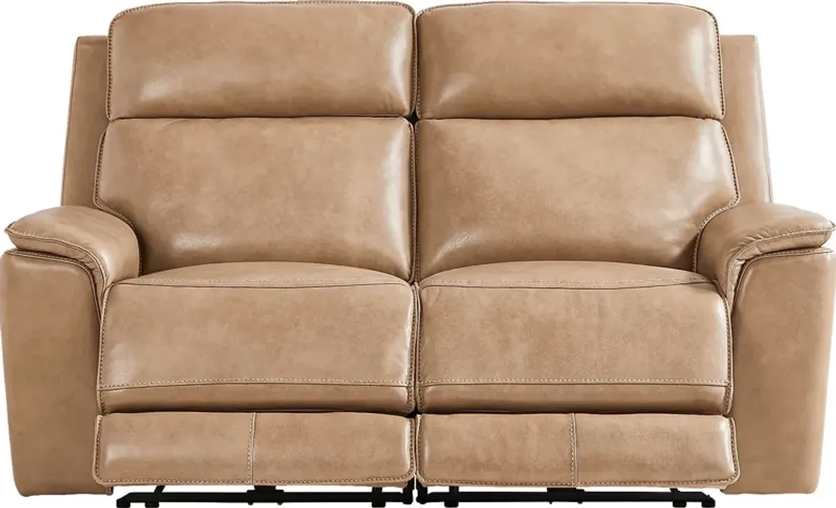 Magellan Sand Leather Dual Power Reclining Loveseat