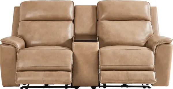 Magellan Sand Leather Dual Power Reclining Console Loveseat
