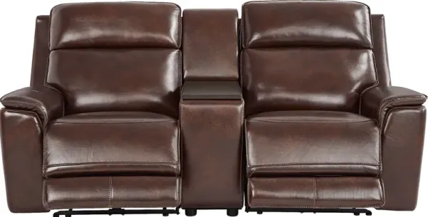 Magellan Chocolate Leather Dual Power Reclining Console Loveseat
