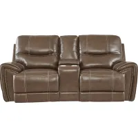 Italo Brown Leather Dual Power Reclining Console Loveseat