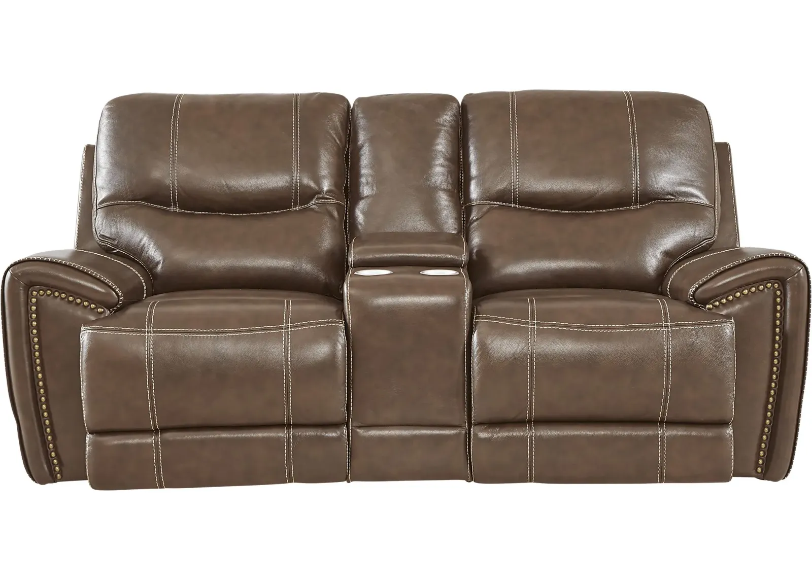 Italo Brown Leather Dual Power Reclining Console Loveseat