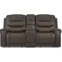 Headliner Brown Leather Reclining Console Loveseat