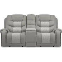 Headliner Gray Leather Reclining Console Loveseat