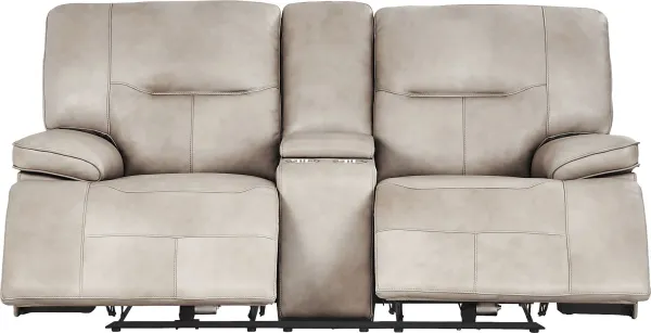Caletta Way Beige Leather Dual Power Reclining Console Loveseat