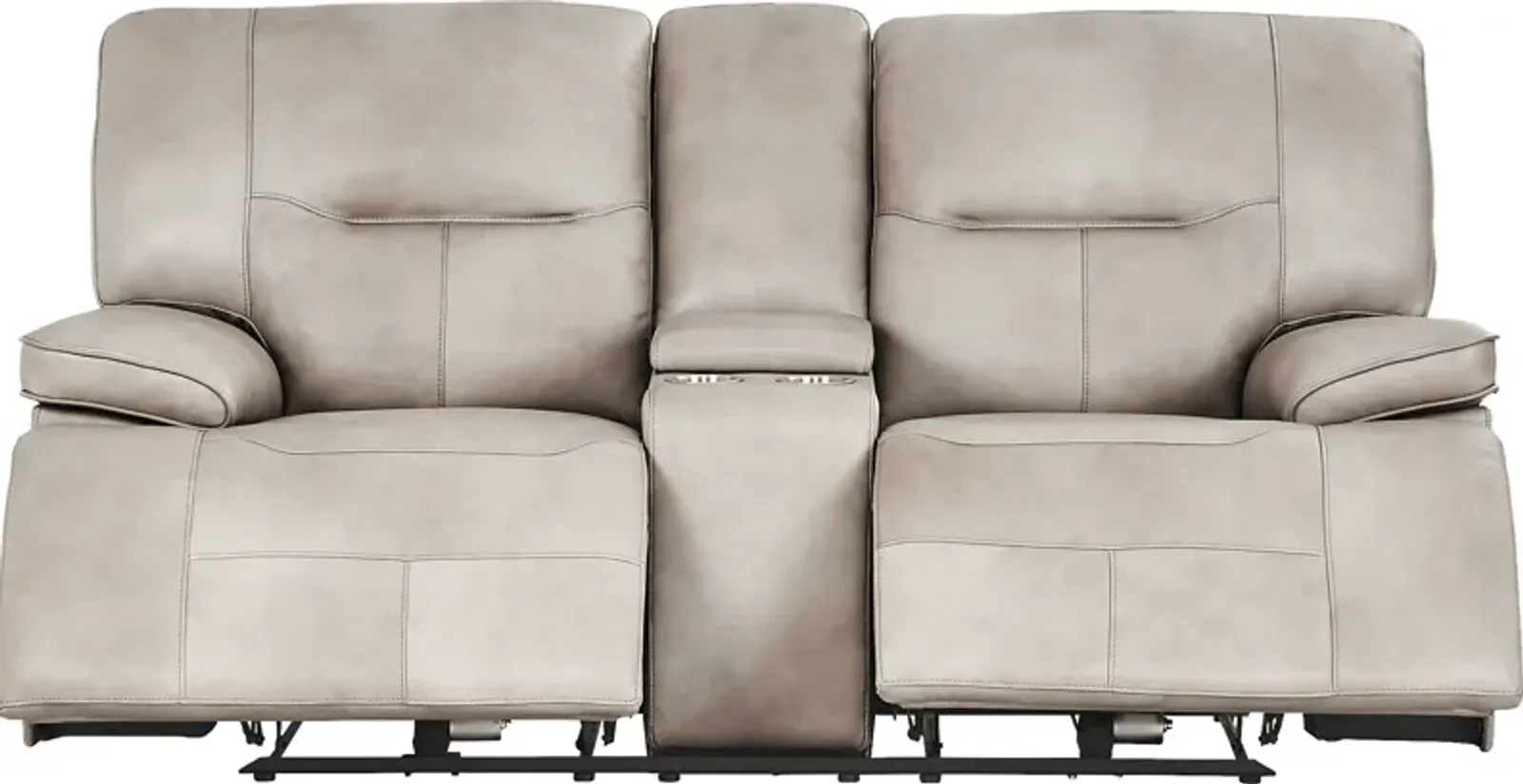 Caletta Way Beige Leather Dual Power Reclining Console Loveseat