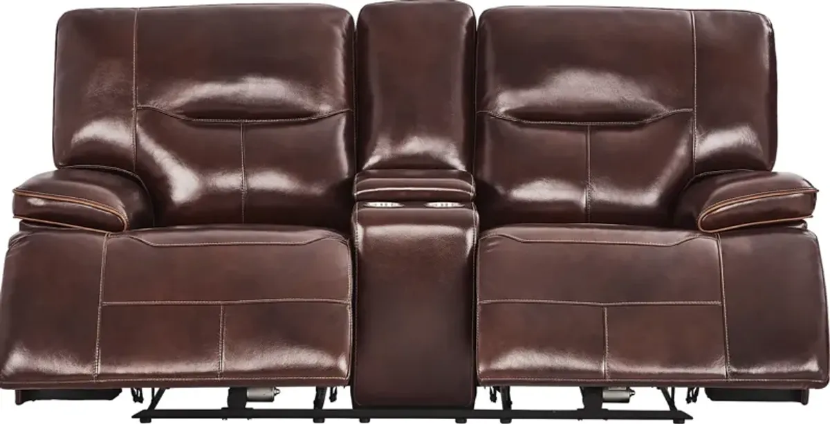 Caletta Way Merlot Leather Dual Power Reclining Console Loveseat